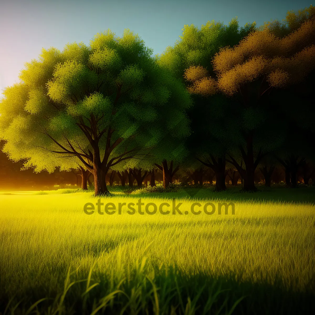 Picture of Golden Rapeseed Field Under Clear Blue Sky