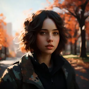 Attractive brunette model showcasing happy smile outdoors.