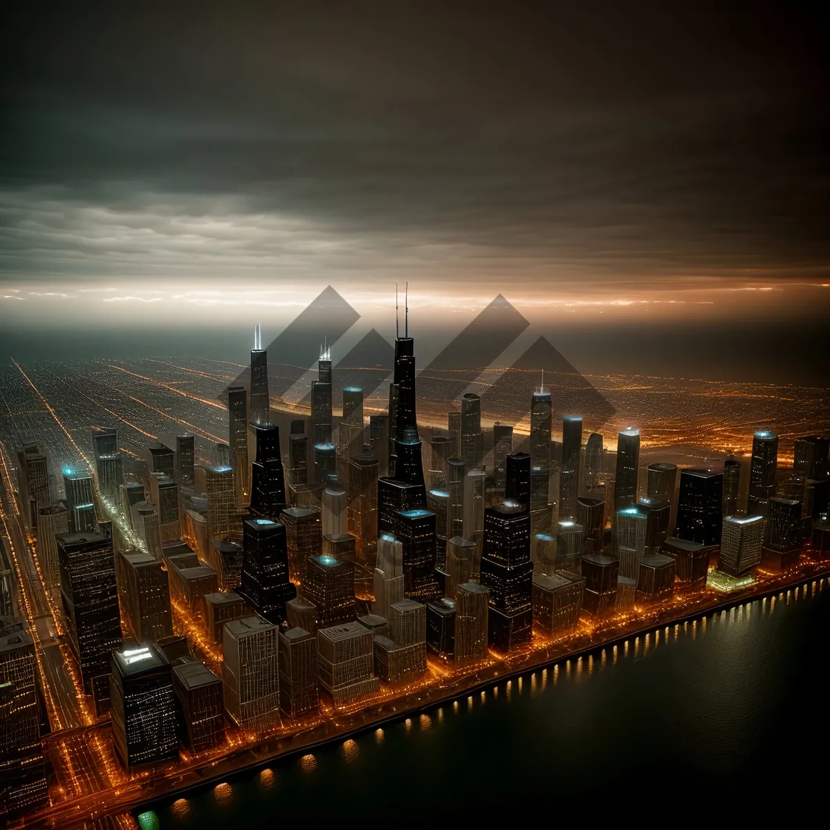 Picture of Nighttime Reflections: Urban Skyscraper Cityscape by the River