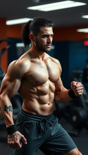 Attractive Male Bodybuilder Posing Shirtless Fitness Model