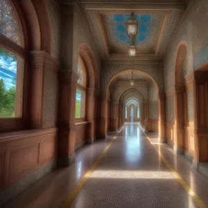 Ancient Cathedral Hall with Ornate Vaulted Ceiling.