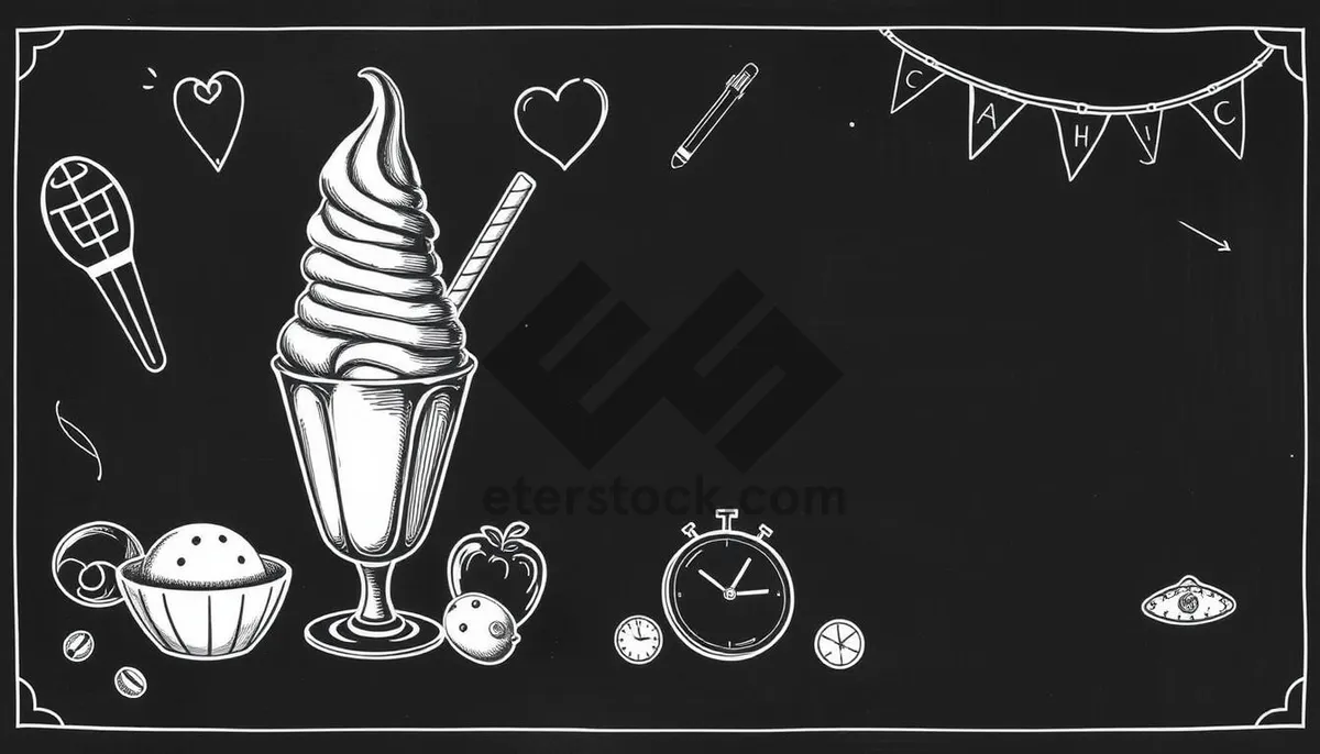 Picture of Black floral silhouette graphic card design with ornaments.