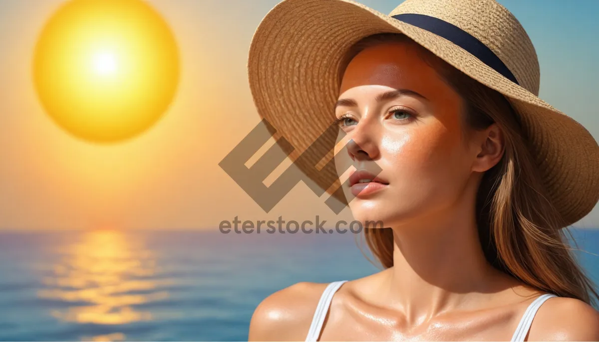 Picture of Attractive smiling brunette model in fashionable hat portrait.