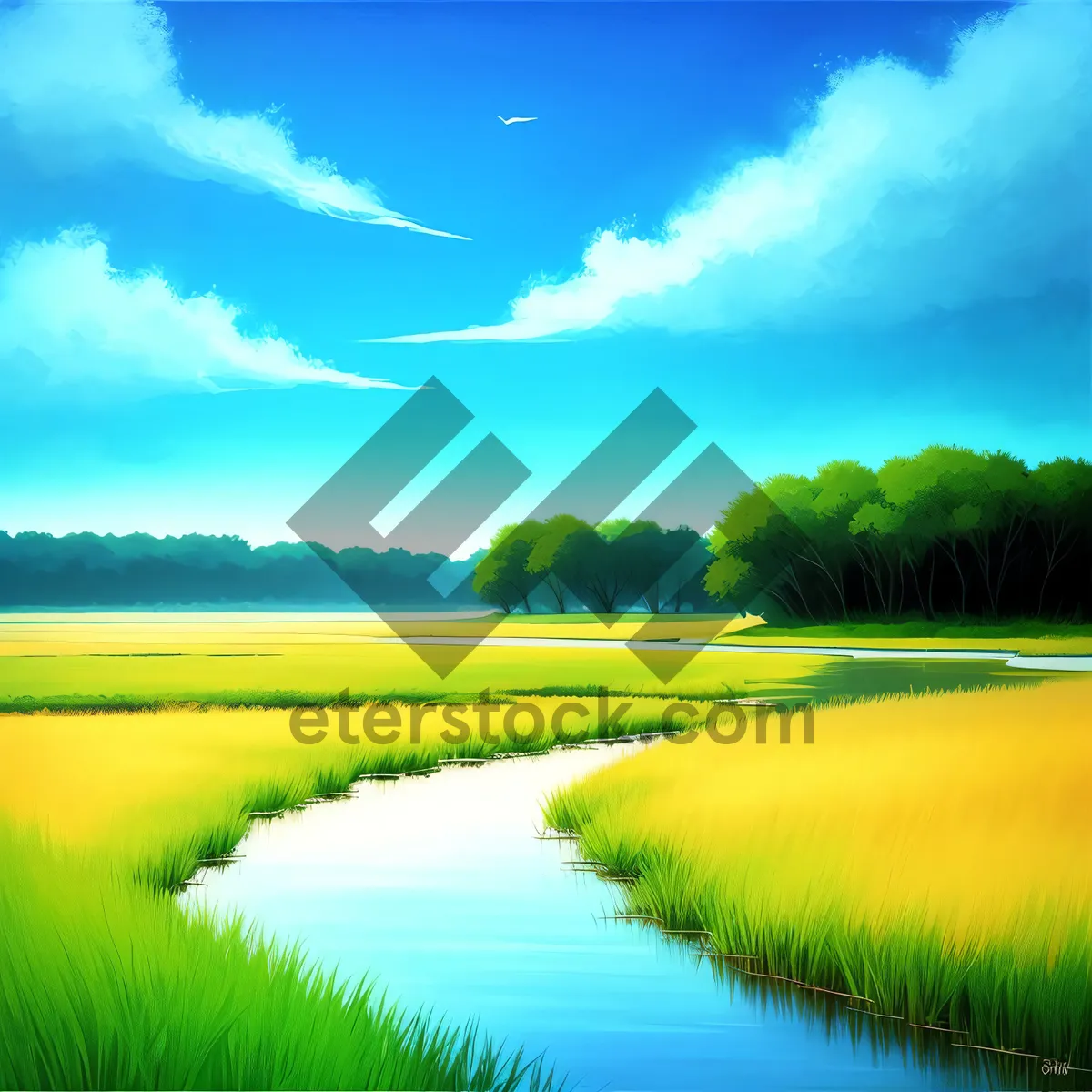 Picture of Serene Reflection: Summer Sky and Lake