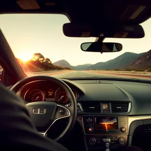 Modern Car Cockpit with Steering Wheel and Speed Device