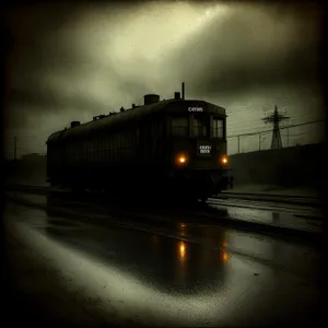 Cityscape Reflections: Urban Nighttime Tramway Crossing River