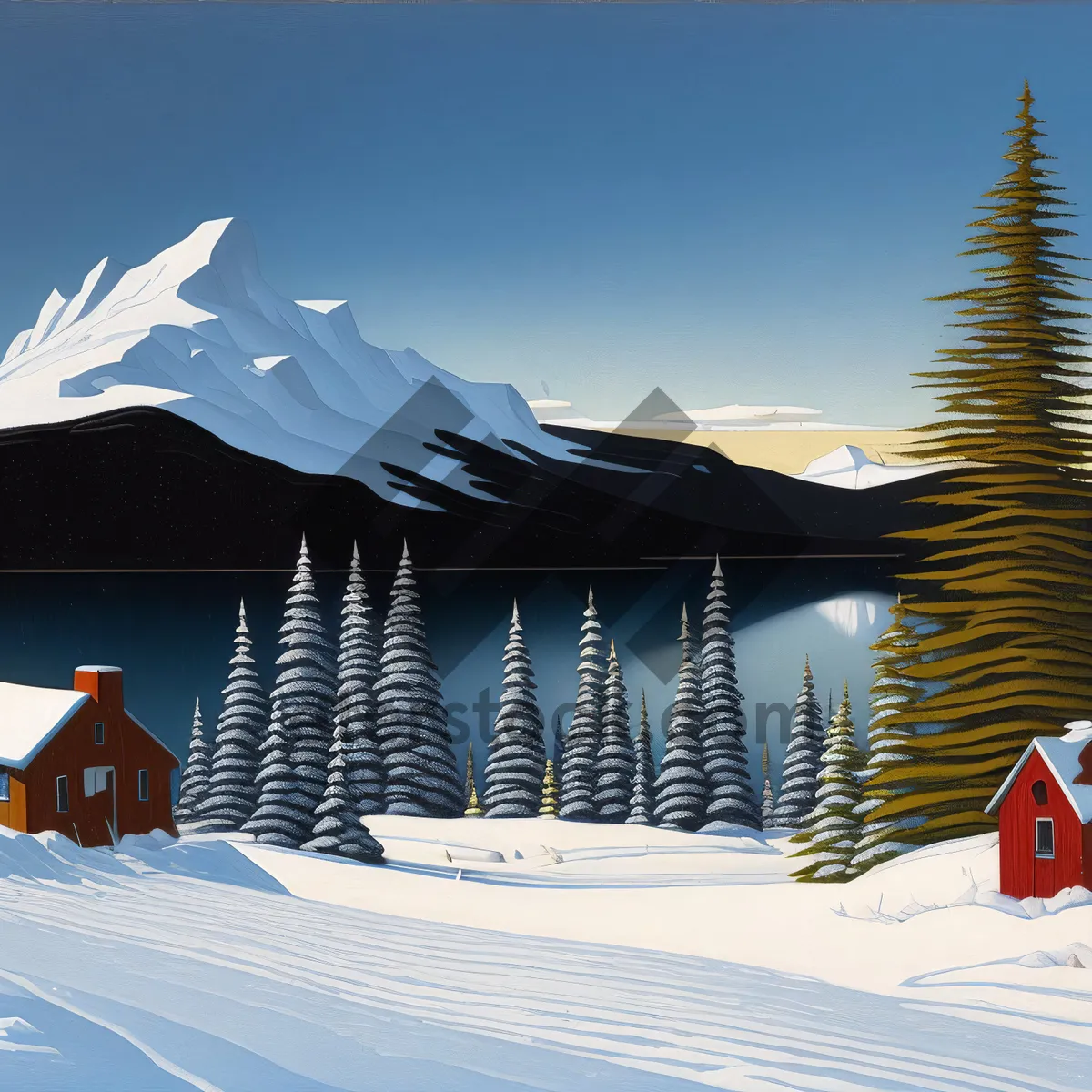 Picture of Majestic Winter Shrine amidst Snowy Alpine Mountains