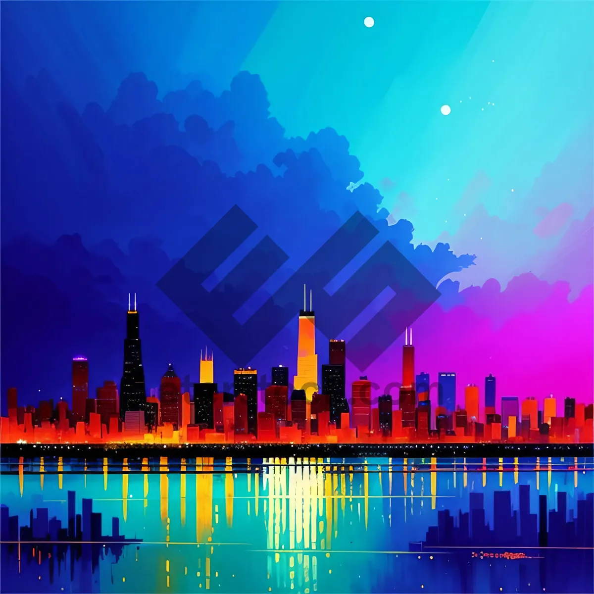 Picture of Nighttime Reflections: City Skyline and Waterfront