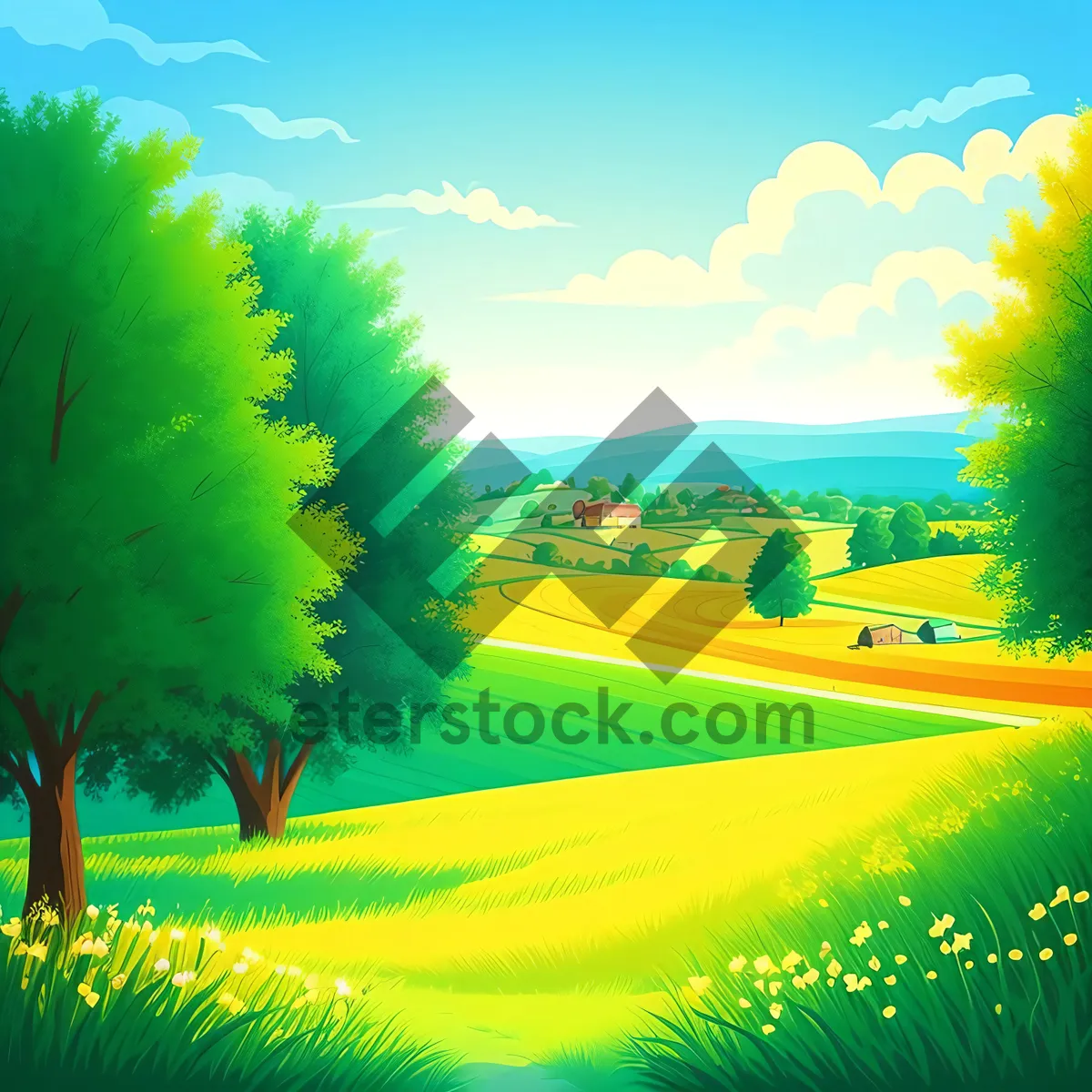Picture of Colorful Sunset Over Rural Meadow