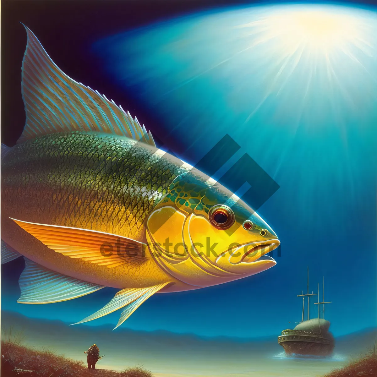 Picture of Swimming Goldfish in a Colorful Aquarium