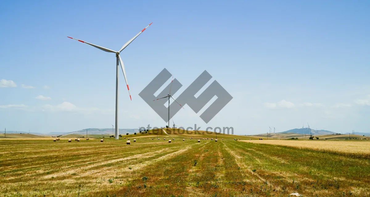 Picture of Wind Turbines in a Cloudy Landscape Generating Energy