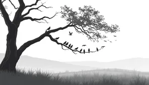 Winter Sky Silhouette of Oak Tree Branches in Forest