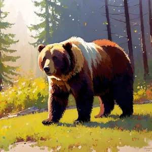 Wild Brown Bear Roaming in Field