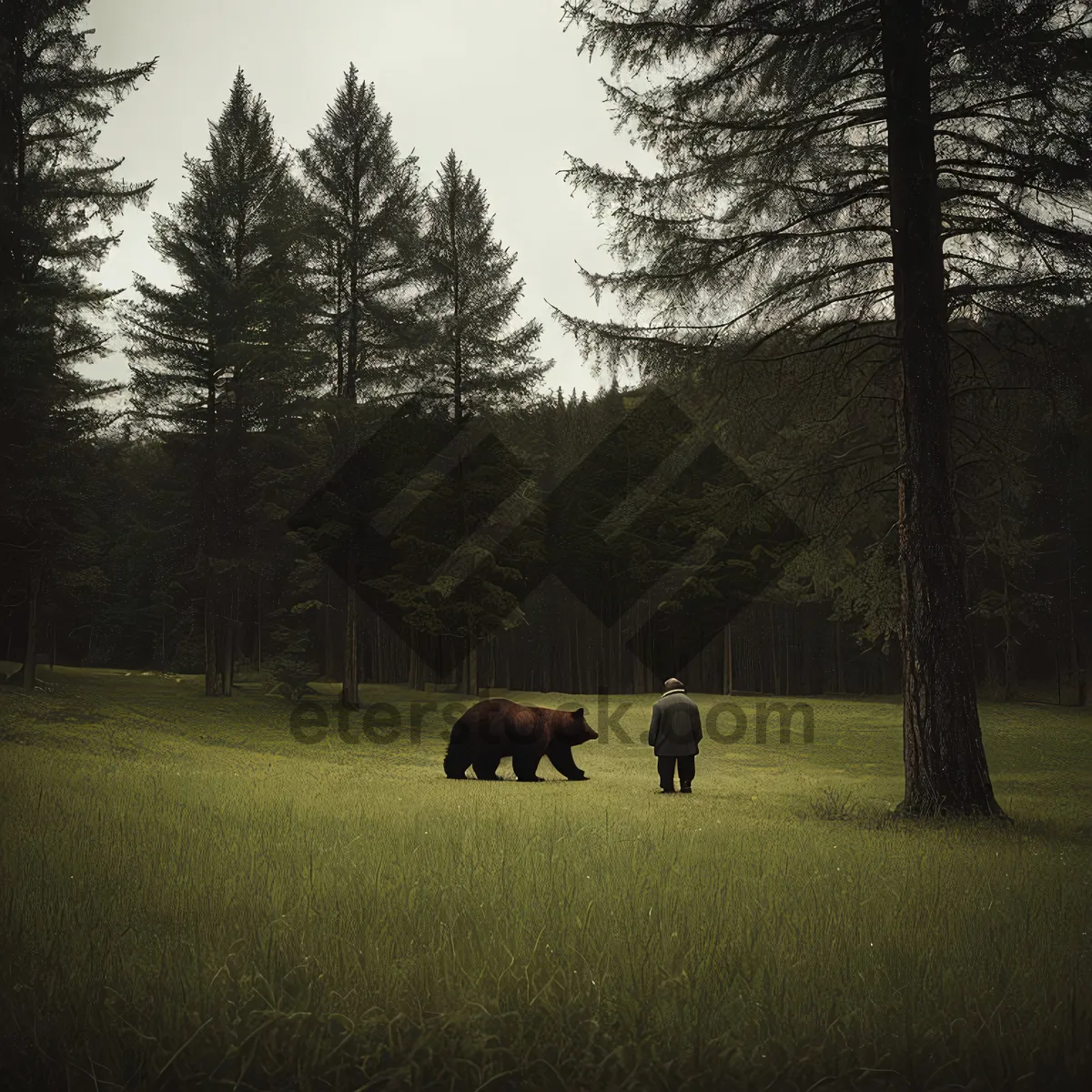 Picture of Rural Grazing: Herd of Wild Horses in Brown Meadow