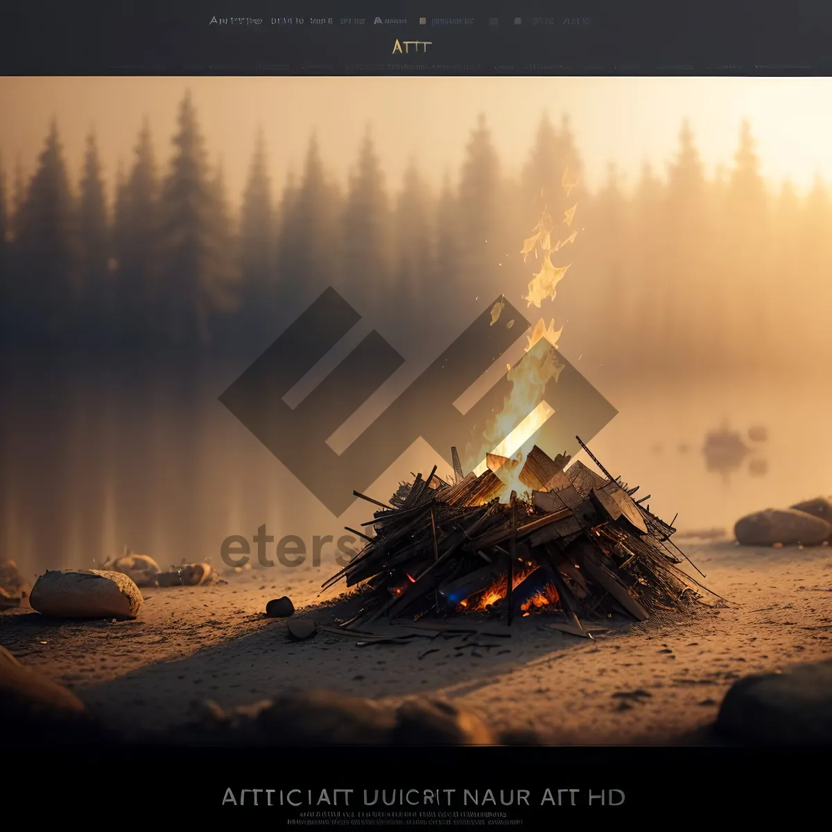 Picture of Dusk over Desert Wreckage in Starry Sky