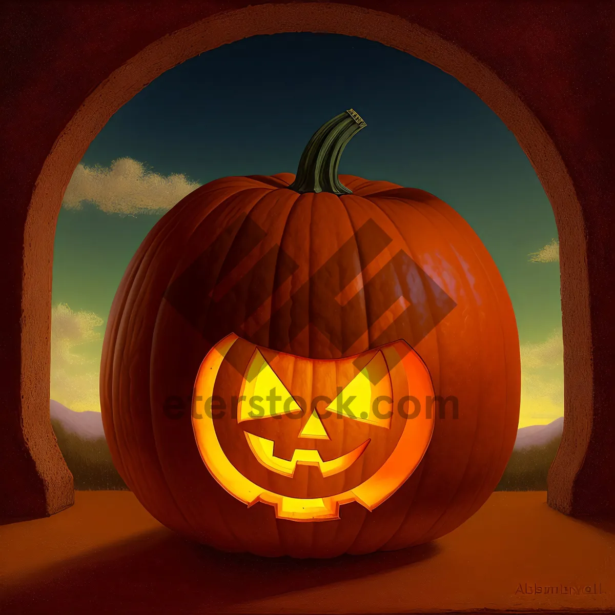 Picture of Festive Jack-o'-Lantern illuminates spooky autumn night