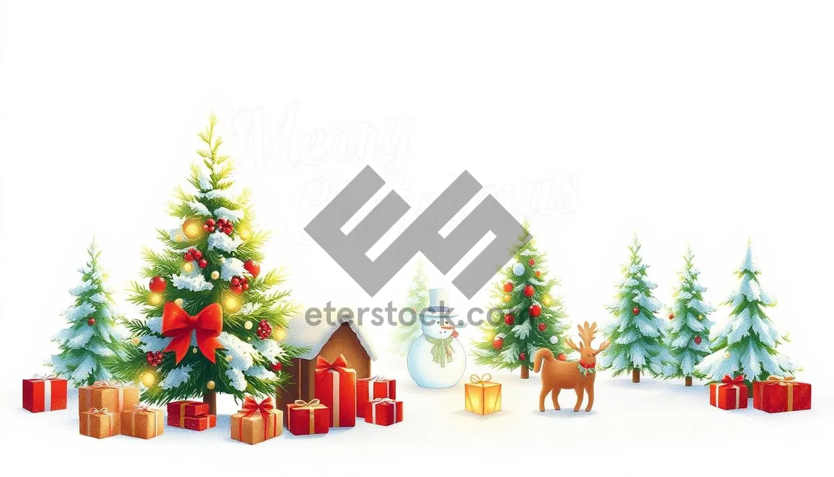 Picture of Festive Evergreen Tree Decoration with Gold Ornaments