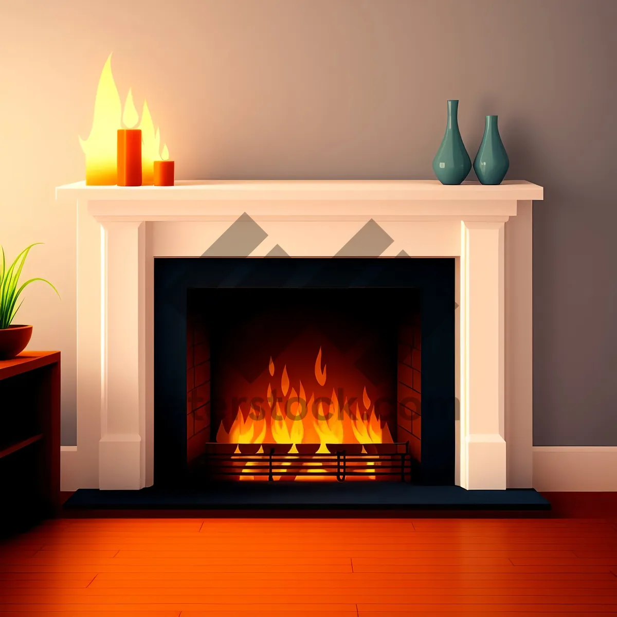 Picture of Fiery Glow: Stunning Fireplace Art Icon