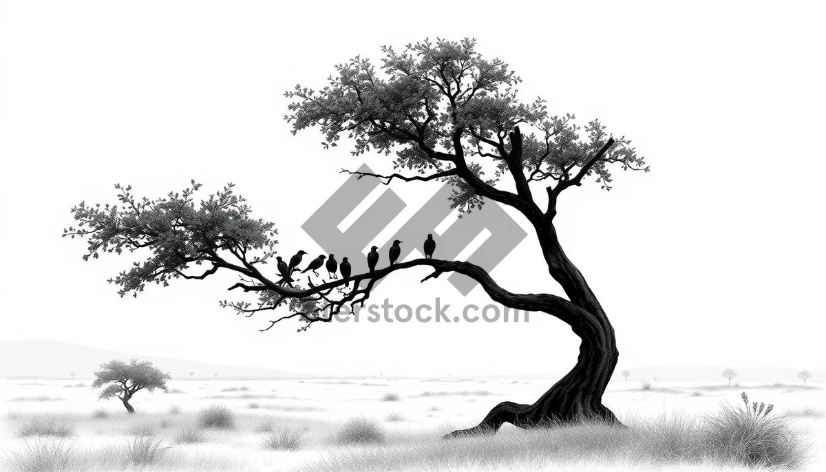 Picture of Silhouette of a solitary oak tree in summer forest.