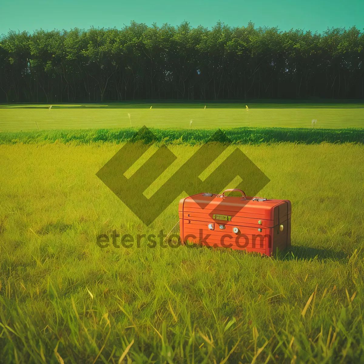 Picture of Sunlit Rice Field Skyline Surrounded by Greenery