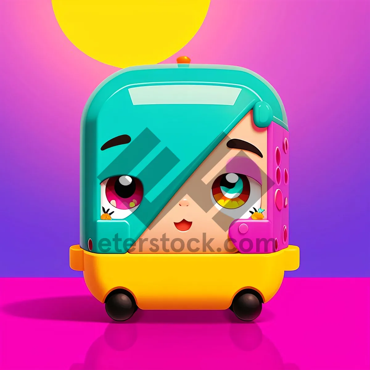 Picture of Cute Cartoon Bus on Jelly Road - Artful Motor Vehicle Sketch