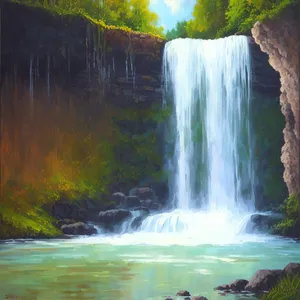Serene Waterfall Flowing Through Mountain Forest