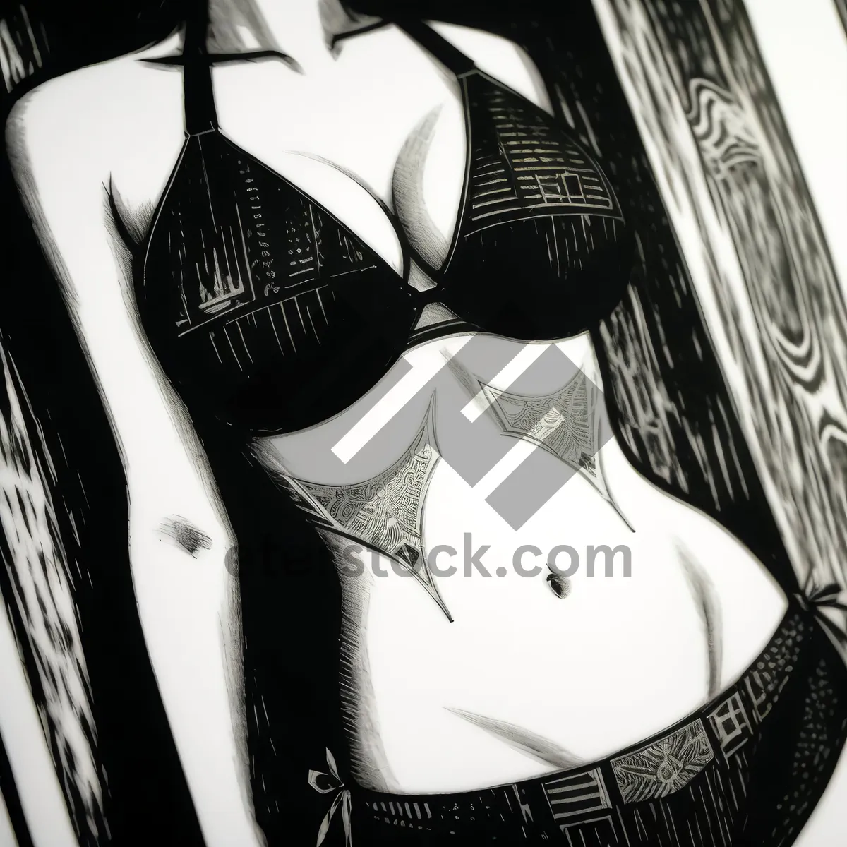 Picture of Sultry Black Beachwear: Sensual Lingerie Fashion Model Posing