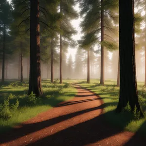 Serene Woods: Sunlit Path through Autumn Scenery