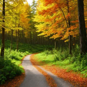 Golden Fall Foliage in Serene Forest