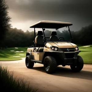 Driven on the Green: Golf Car in Landscape