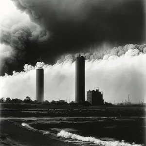 Industrial Skyline: Towering Factory and Pollution Chimney