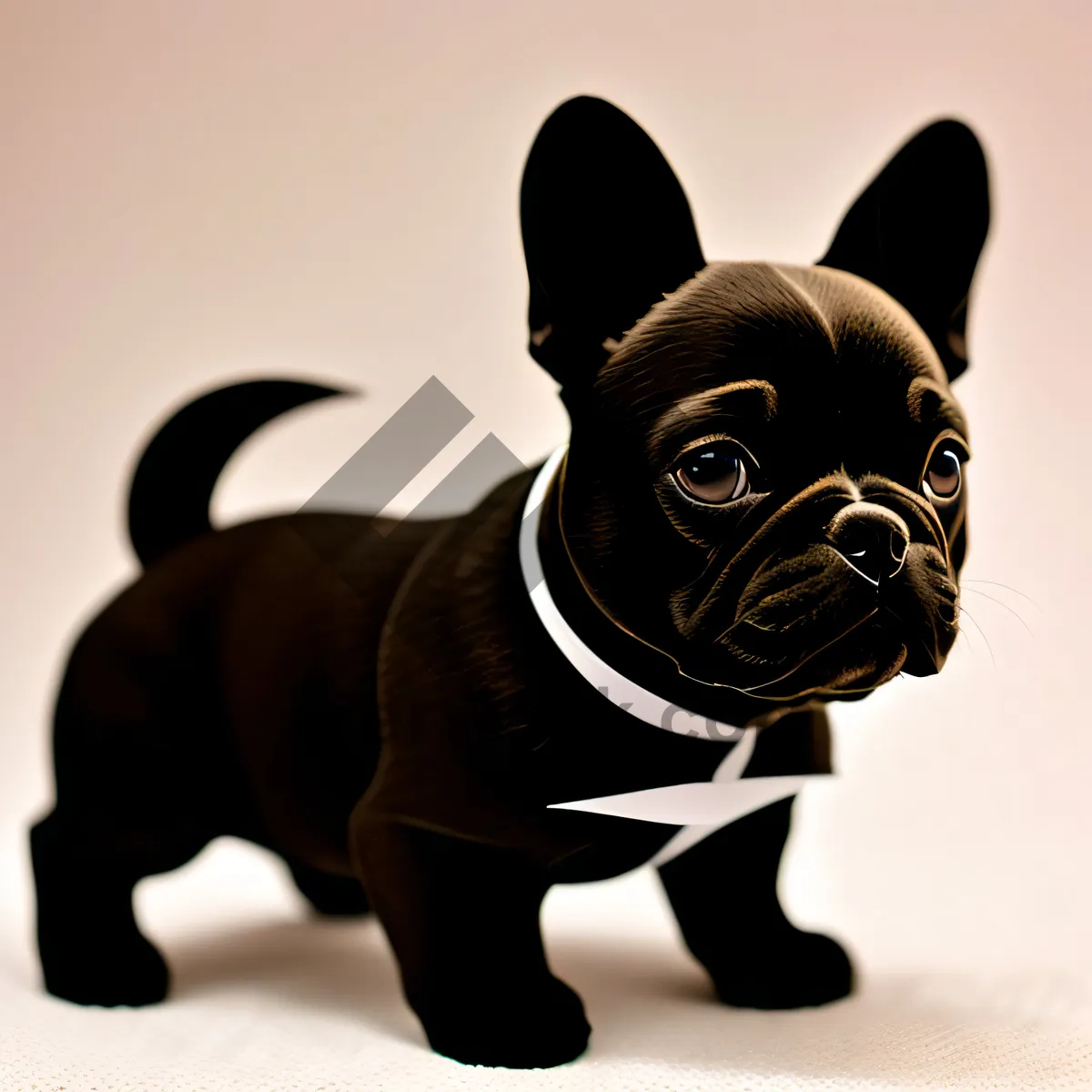 Picture of Black French bulldog puppy with eyes as dark as night, adding to its irresistible charm