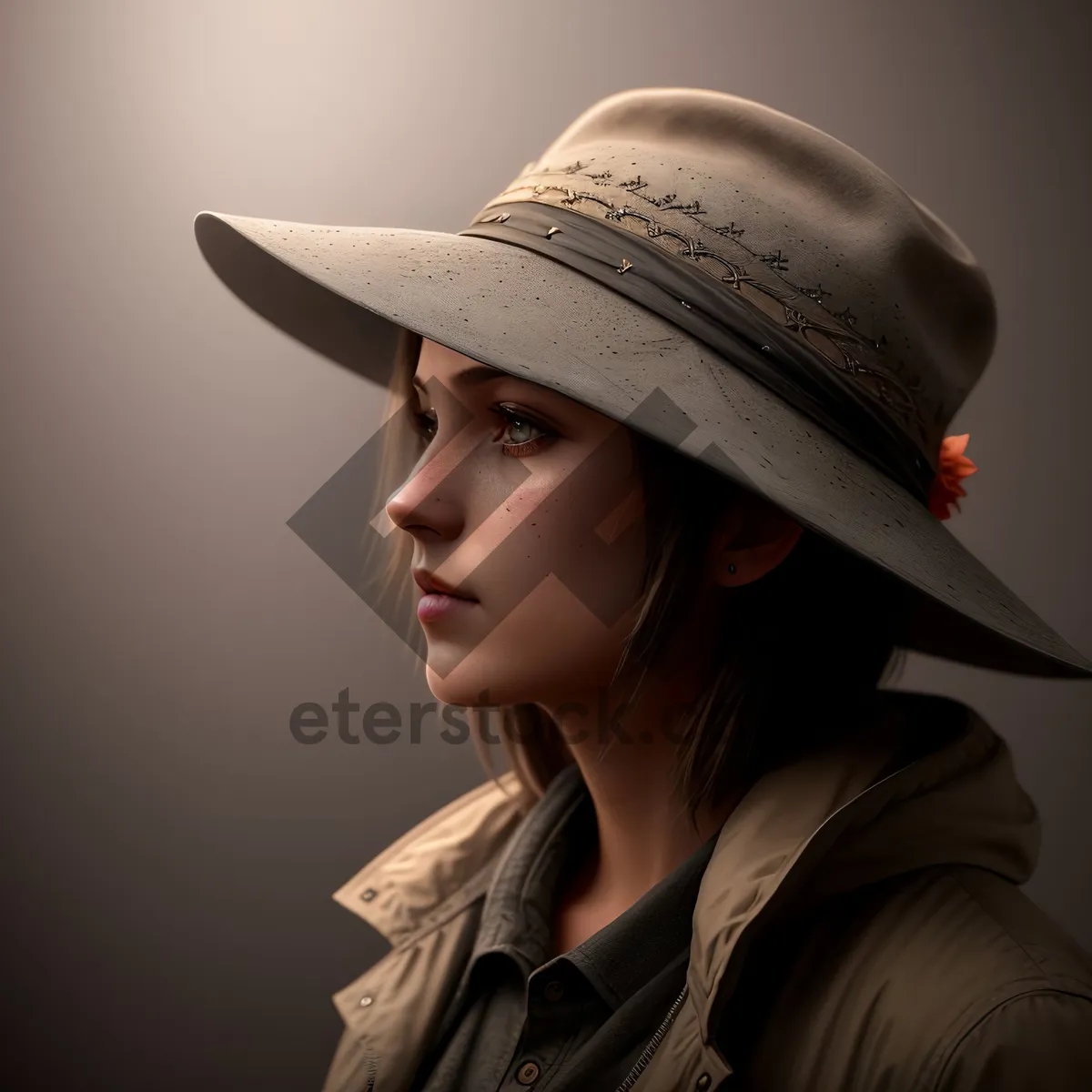 Picture of Happy Smiling Model with Black Cowboy Hat