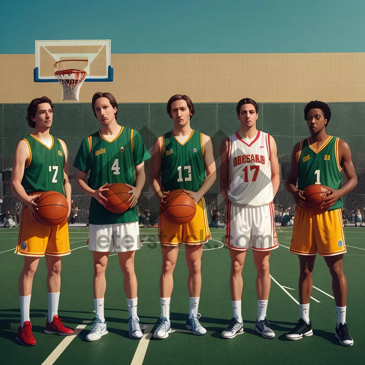 Picture of Active Male Athlete Playing Basketball on Court