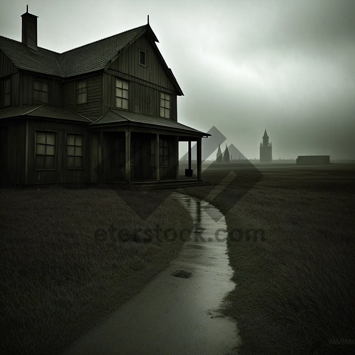 Picture of Old Residence under Cloudy Sky