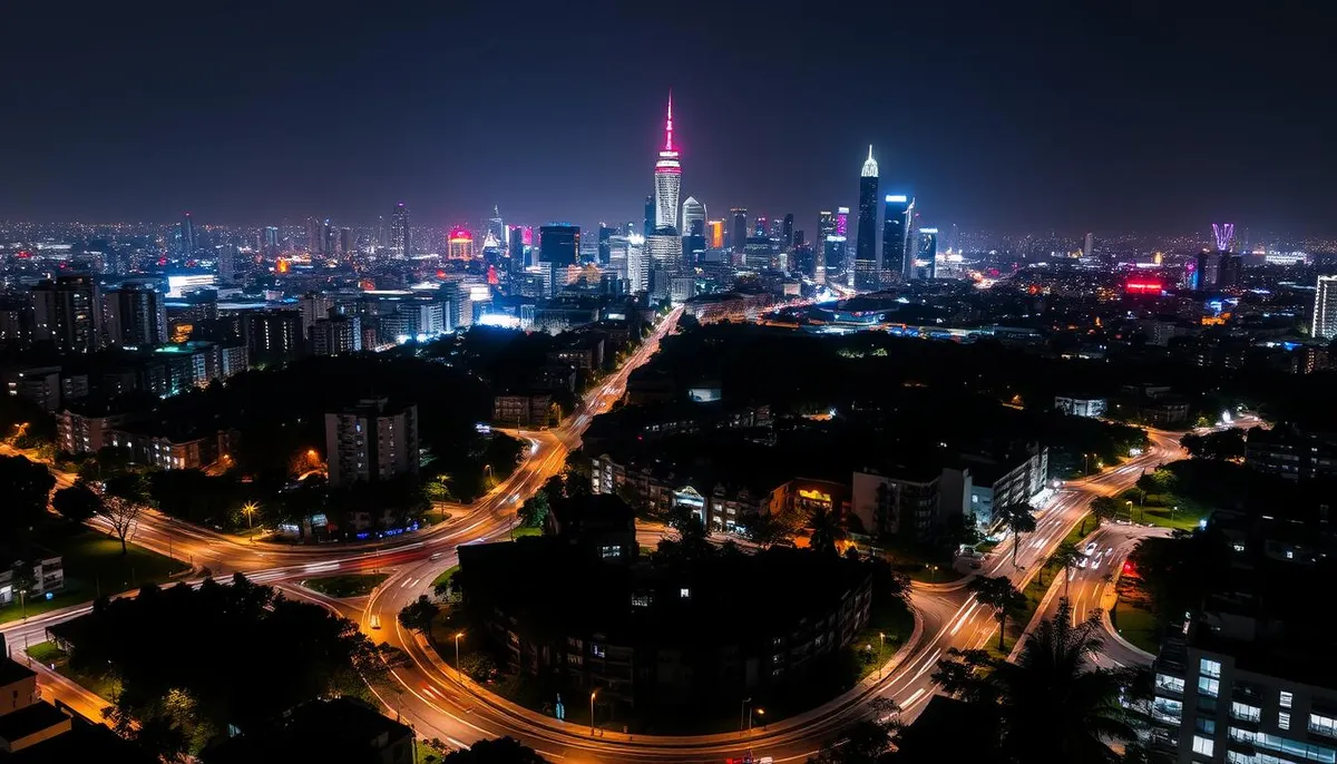 Picture of Modern cityscape with office tower at night