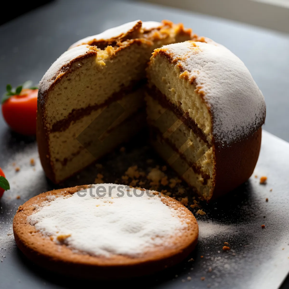 Picture of Delicious cake with chocolate cream and fresh berries