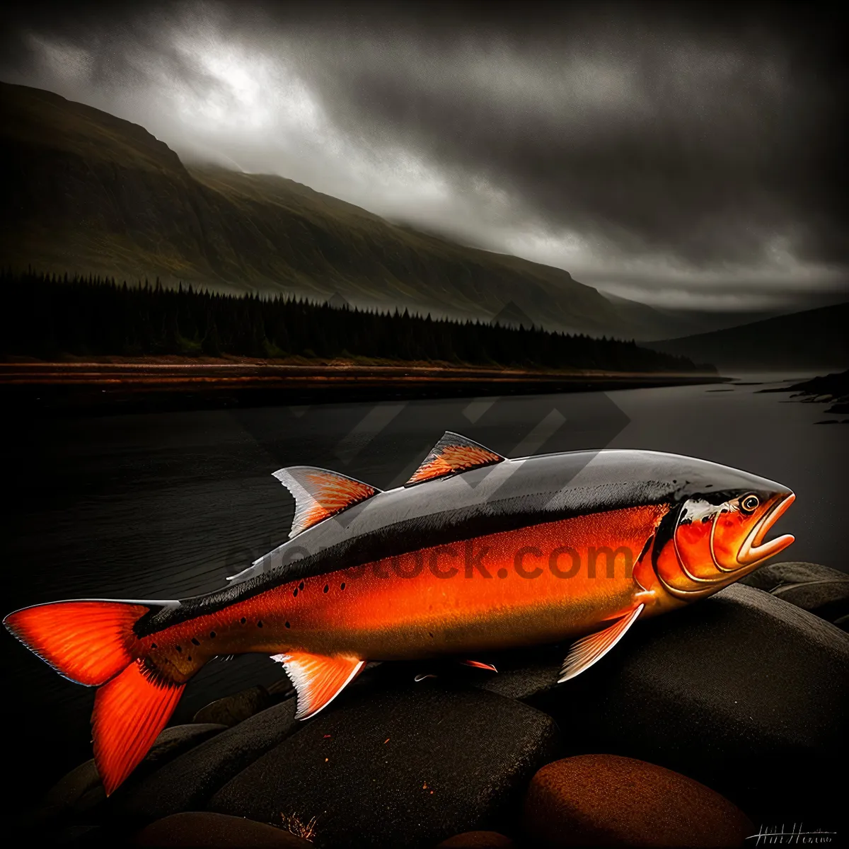 Picture of Swimming Coho: A Vibrant Salmon in an Underwater Aquarium