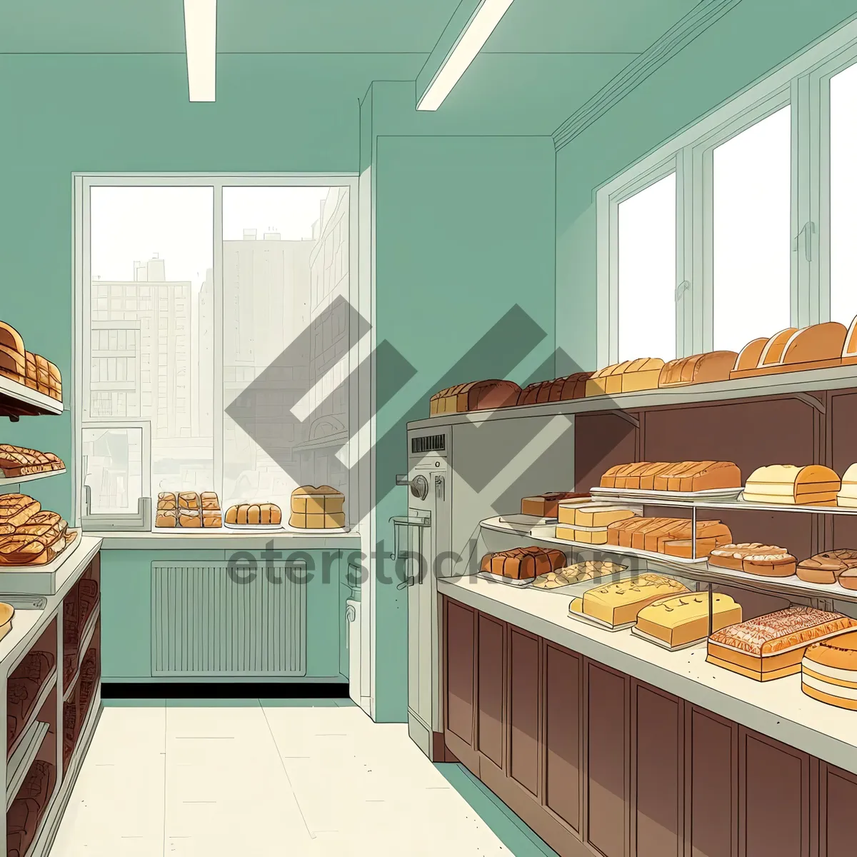 Picture of Modern Bakery Interior with Stylish Wooden Furniture