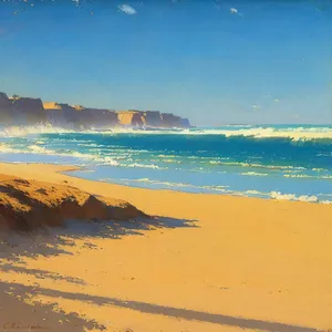 Serene Beach Paradise: Turquoise Waters, Sandy Coastline, and Palm Trees