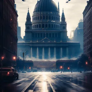 Historic Capitol Building Dome in City Center Skyline