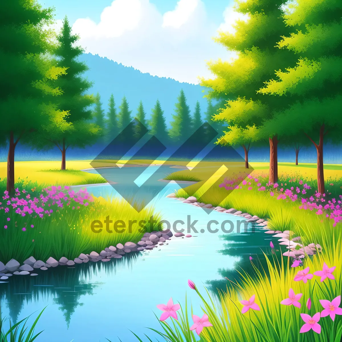Picture of Serene Sunset over Meadow and Lake