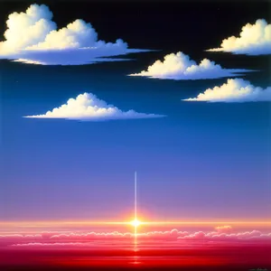 Vibrant Sunset Over Ocean, Illuminating Sky