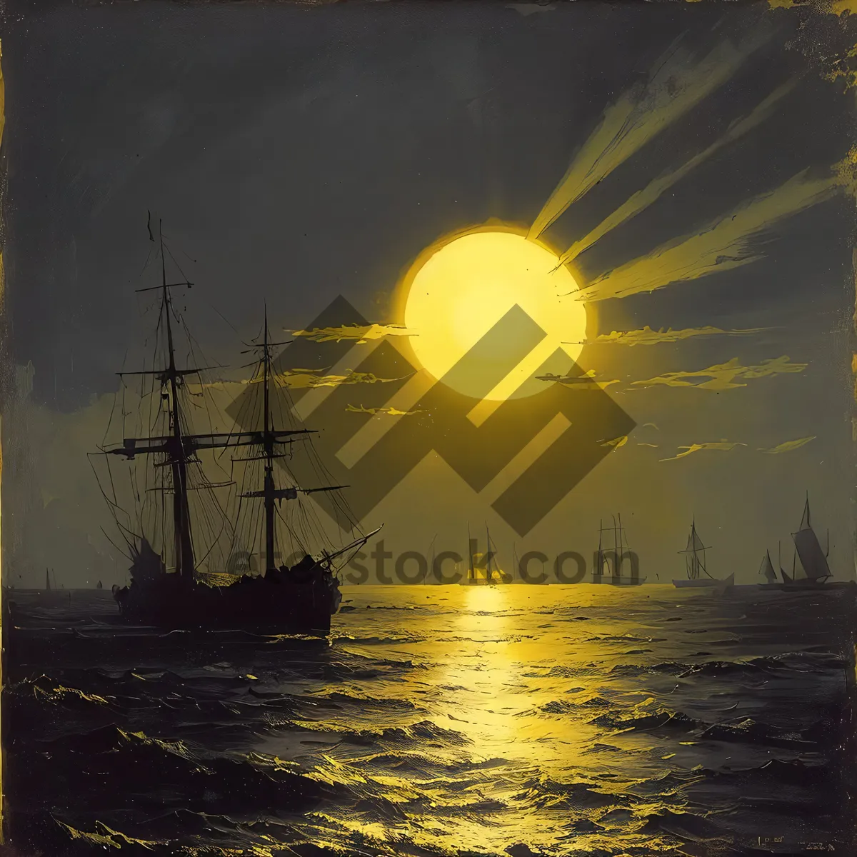 Picture of Golden Sunset Over the Electric Ocean