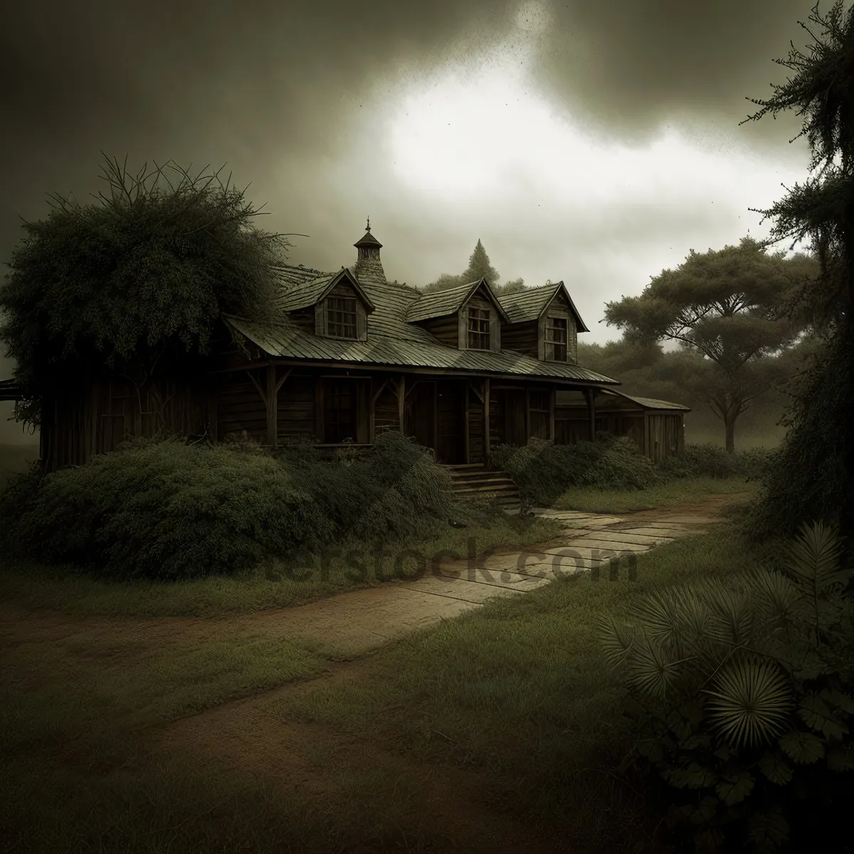 Picture of Historic Thatched Roof House in Skyline Setting.