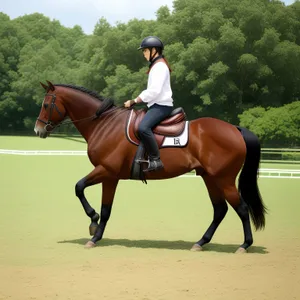 Equestrian Competition: Leading Stallion on Green Grass