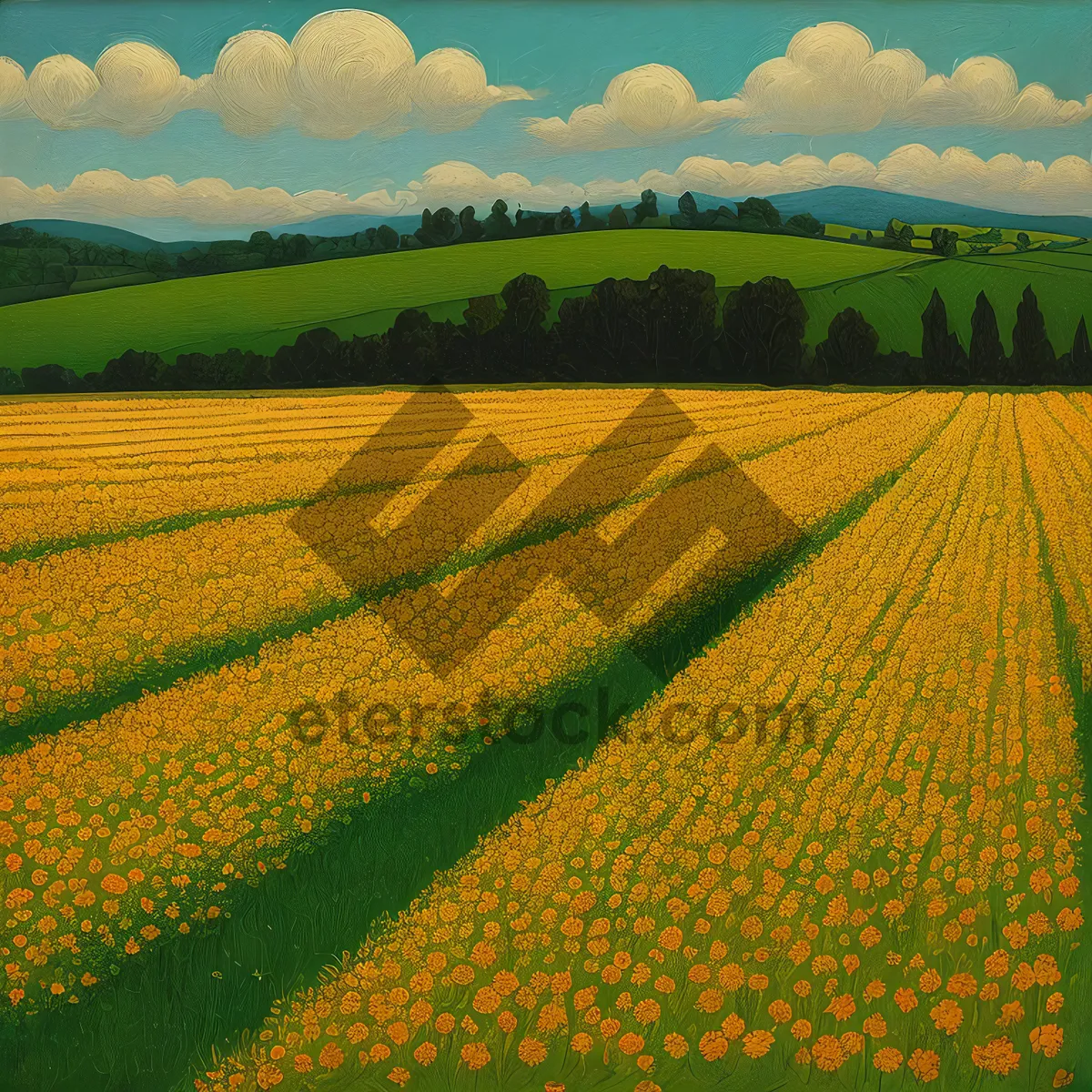 Picture of Vibrant Rapeseed Farm in Countryside Landscape