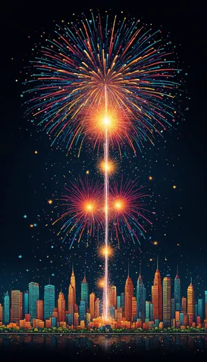 Colorful Firework Display in the Night Sky