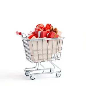 Metal Shopping Cart Pushed in Empty Supermarket