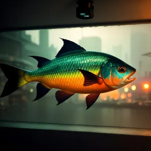 Tropical Goldfish Swimming in Aquarium